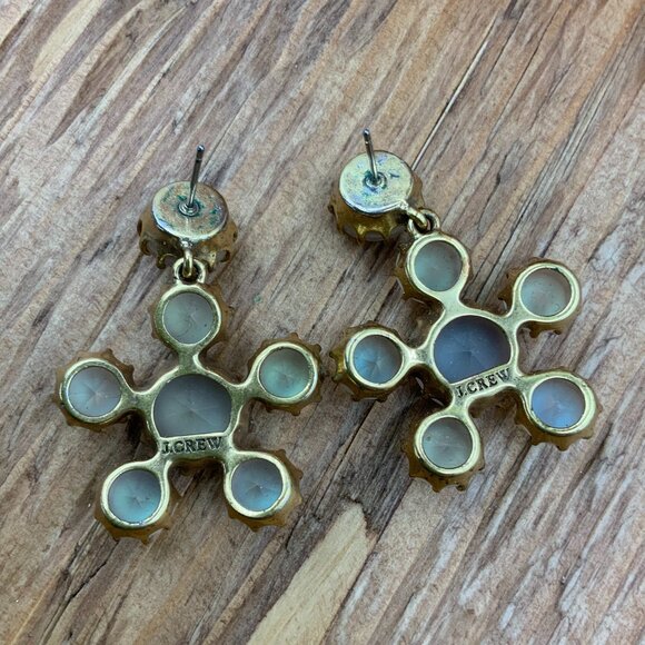 J.Crew Iridescent Crystal Cluster Flower Drop Gold Tone Stud Earrings - Picture 2 of 5